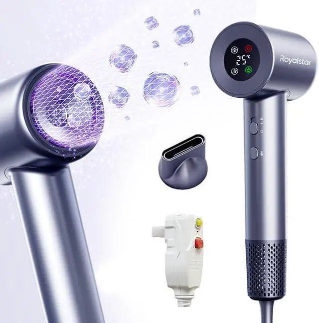 Alt view image 7 of 7 - Hair Dryer, 180000 RPM Professional High Speed Blow Dryer Negative Ionic Care Hair Dryer for Fast Drying, Low Noise, HD Display Hairdryer for Curly Straightener, Thermo-Control Hairdryer with Nozzle