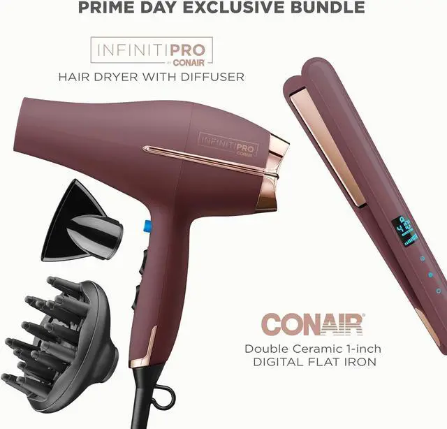 Alt view image 2 of 6 - Limited Edition Bundle | INFINITIPRO by CONAIR Hair Dryer with Diffuser - and - Conair Double Ceramic 1-inch Digital Flat Iron | Plum |  Exclusive
