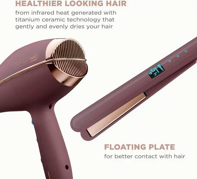Alt view image 5 of 6 - Limited Edition Bundle | INFINITIPRO by CONAIR Hair Dryer with Diffuser - and - Conair Double Ceramic 1-inch Digital Flat Iron | Plum |  Exclusive