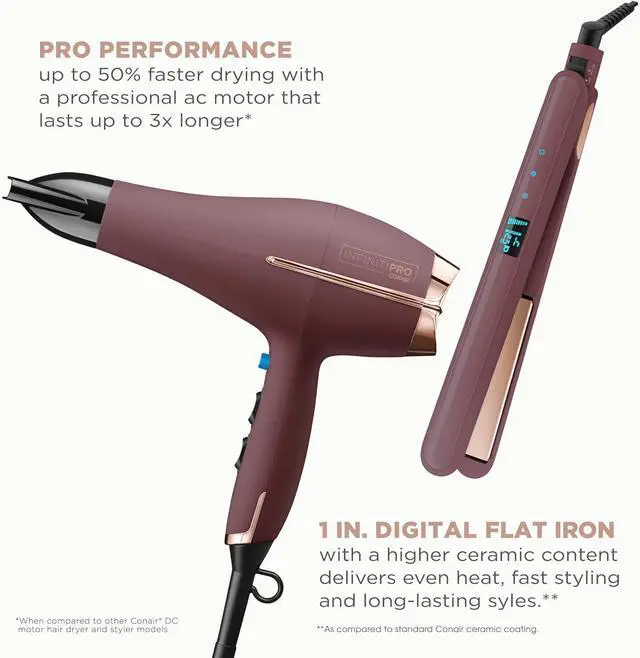Alt view image 3 of 6 - Limited Edition Bundle | INFINITIPRO by CONAIR Hair Dryer with Diffuser - and - Conair Double Ceramic 1-inch Digital Flat Iron | Plum |  Exclusive