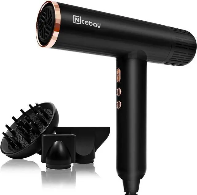 Main image of Ionic Hair Dryer with Diffuser, Professional Blow Dryer with 3 Attachments, 110000RPM High-Speed Brushless Motor for Fast Drying, Lightweight, Low Noise, 1600W