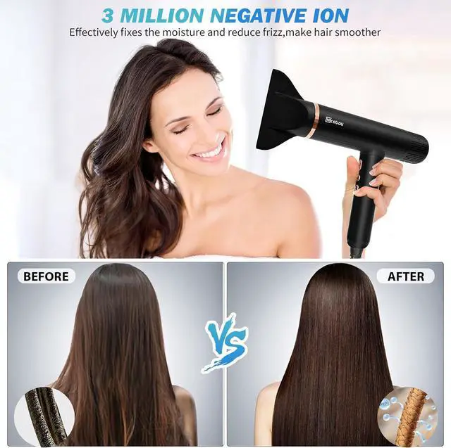 Alt view image 6 of 7 - Ionic Hair Dryer with Diffuser, Professional Blow Dryer with 3 Attachments, 110000RPM High-Speed Brushless Motor for Fast Drying, Lightweight, Low Noise, 1600W