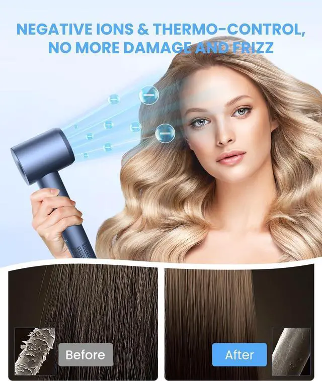 Alt view image 4 of 7 - Hair Dryer, Ionic Blow Dryer, Professional High-Speed Hairdryer with 150,000 RPM Motor for Fast Drying, 5 Temps/3 Speeds Lightweight Hairdryer with Magnetic Nozzle for Home Travel Women Man