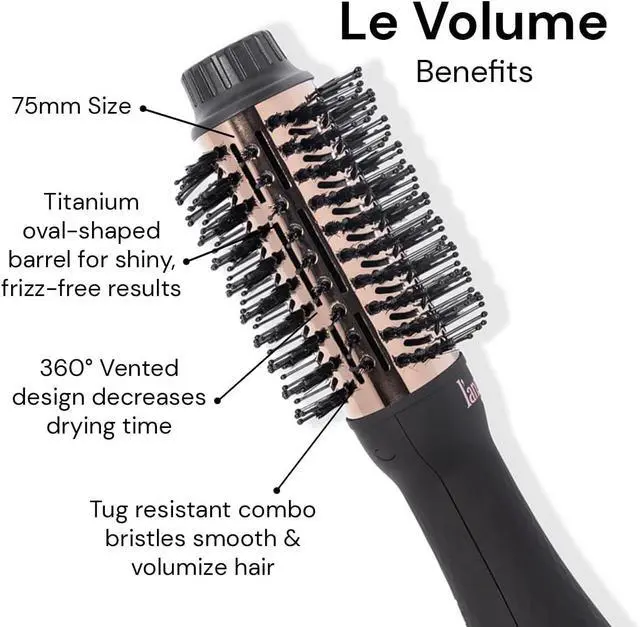 Alt view image 2 of 6 - HAIR Le Volume 2-in-1 Titanium Blow Dryer Brush | Hot Air Brush in One with Oval Barrel | Hair Styler for Smooth, Frizz-Free Results for All Hair Types (Black - 75 mm)