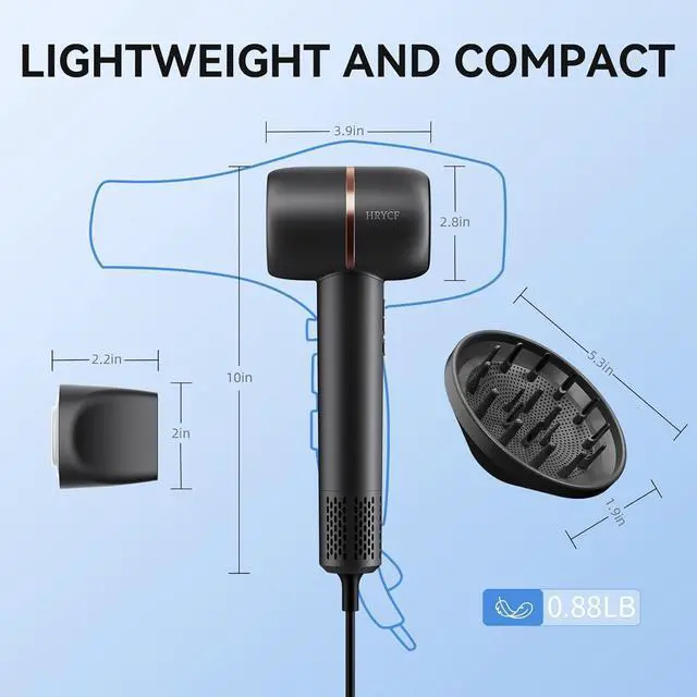 Alt view image 7 of 7 - Hair Dryer, 160000RPM Fast Drying Blow Dryer, 500 Millions Negative Ionic High Speed Hair Dryer Professional Care Hair Dryer, Thermo-Control Low Noise with Magnetic Nozzle & Diffuser, Gray