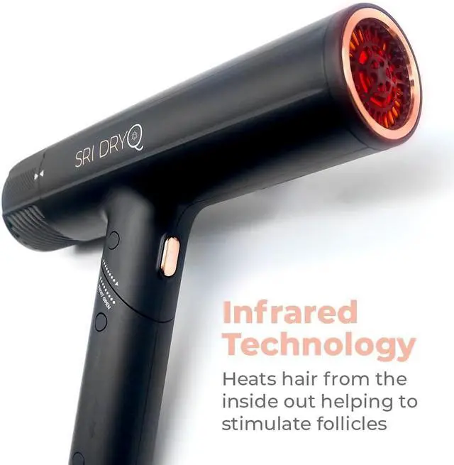 Alt view image 2 of 7 - Research Institute DryQ Smart Hair Dryer - Super Lightweight, Foldable - Powerful, Quiet Motor - Infrared and Ionic Technology - 3 Magnetic Attachments - Heat Control with Locking Switch