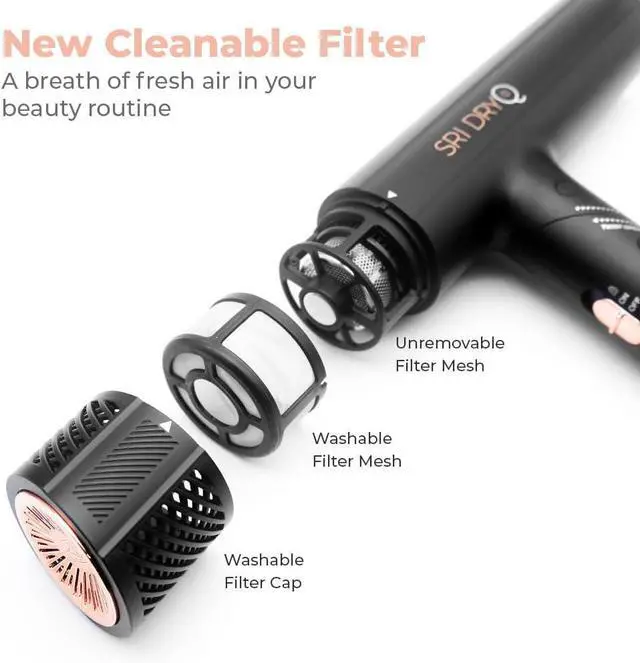 Alt view image 3 of 7 - Research Institute DryQ Smart Hair Dryer - Super Lightweight, Foldable - Powerful, Quiet Motor - Infrared and Ionic Technology - 3 Magnetic Attachments - Heat Control with Locking Switch