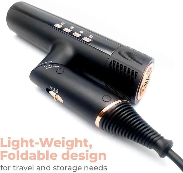 Alt view image 4 of 7 - Research Institute DryQ Smart Hair Dryer - Super Lightweight, Foldable - Powerful, Quiet Motor - Infrared and Ionic Technology - 3 Magnetic Attachments - Heat Control with Locking Switch
