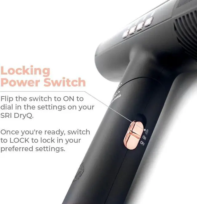 Alt view image 7 of 7 - Research Institute DryQ Smart Hair Dryer - Super Lightweight, Foldable - Powerful, Quiet Motor - Infrared and Ionic Technology - 3 Magnetic Attachments - Heat Control with Locking Switch