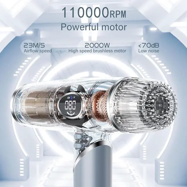 Alt view image 2 of 6 - Hair Dryer, slopehill Professional Foldable Blow Dryer, Ionic Hairdryer, High-Speed Blowdryer for Fast Drying, Portable Compact for Travel, Magnetic Diffuser & Nozzle, LCD Display