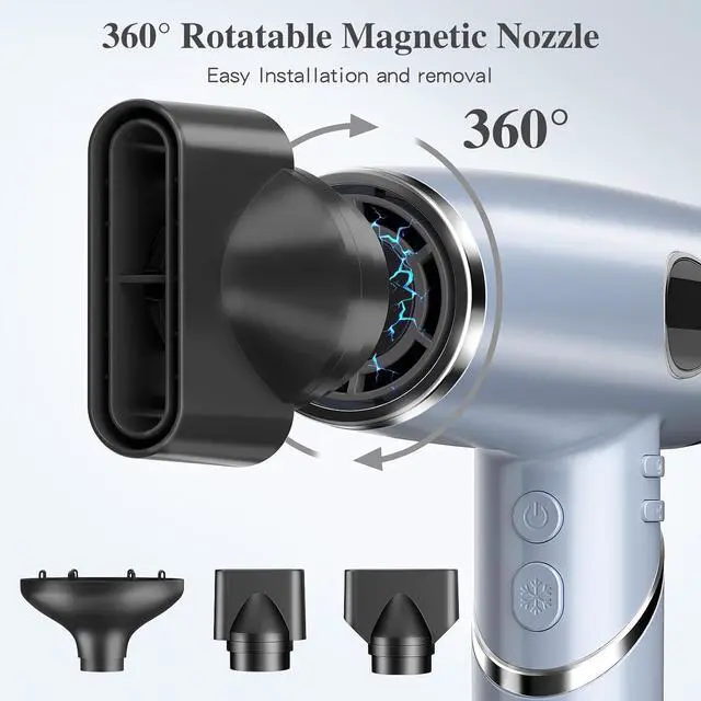 Alt view image 5 of 6 - Hair Dryer, slopehill Professional Foldable Blow Dryer, Ionic Hairdryer, High-Speed Blowdryer for Fast Drying, Portable Compact for Travel, Magnetic Diffuser & Nozzle, LCD Display