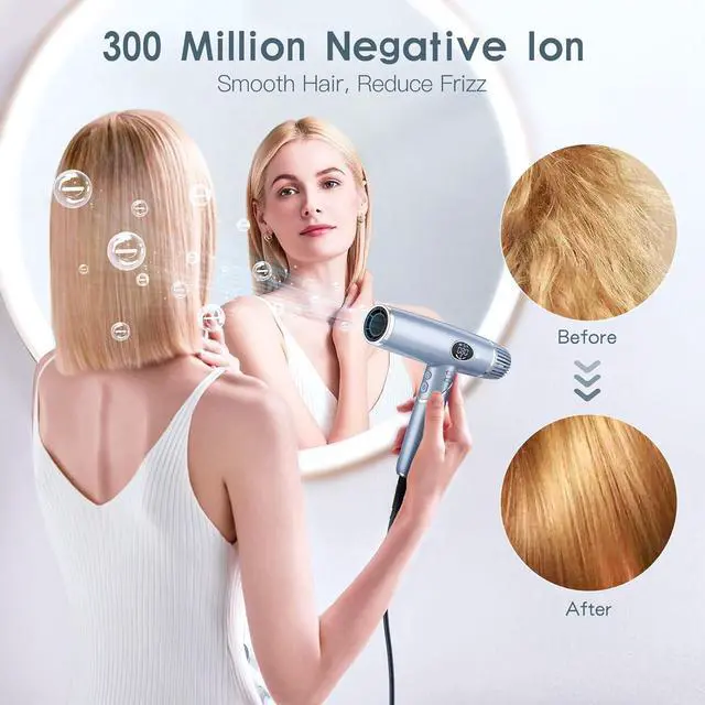 Alt view image 6 of 6 - Hair Dryer, slopehill Professional Foldable Blow Dryer, Ionic Hairdryer, High-Speed Blowdryer for Fast Drying, Portable Compact for Travel, Magnetic Diffuser & Nozzle, LCD Display