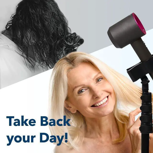 Alt view image 2 of 7 - Hair Dryer Stand  Heavy Duty 26-74 Inch Adjustable Blow Dryer Holder with Non-Slip Tripod and Universal Clip  Hands Free for Frozen Shoulder, Arthritis, and Wrist Pain Relief
