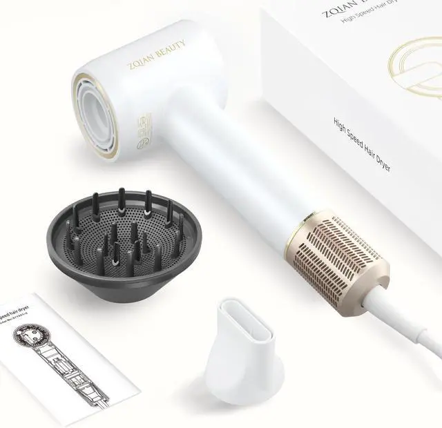 Alt view image 2 of 7 - Professional 200 Million Negative Ionic Hair Dryer with Diffuser and Concentrator - Fast Drying, Low Noise, Travel-Friendly (Matte White)