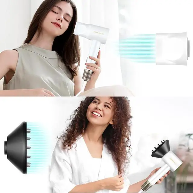 Alt view image 7 of 7 - Professional 200 Million Negative Ionic Hair Dryer with Diffuser and Concentrator - Fast Drying, Low Noise, Travel-Friendly (Matte White)
