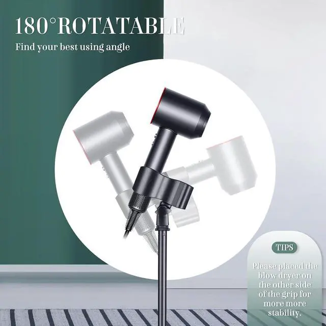 Alt view image 3 of 7 - Hair Dryer Stand Holder Hands Free 59in/150cm Height Adjustable Blower Stand with Upgraded Larger Clamp, 180 Degrees Rotatable Heavy Duty Blow Dryer Floor Stand Countertop Stand Holder