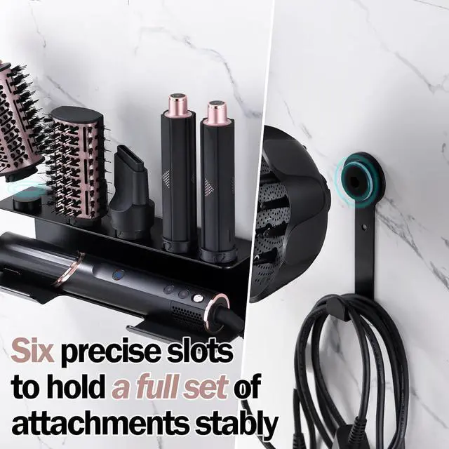 Alt view image 3 of 7 - Wall Mount Holder Compatible with Shark FlexStyle, Wall Mounted Organizer for Storage Attachments, Rack with Cord Hanger for Accessories Curlers Brushes Diffuser