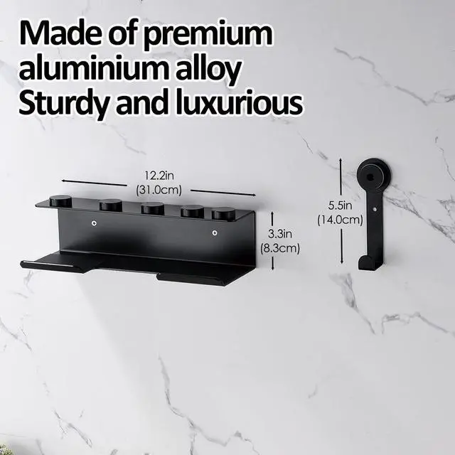 Alt view image 6 of 7 - Wall Mount Holder Compatible with Shark FlexStyle, Wall Mounted Organizer for Storage Attachments, Rack with Cord Hanger for Accessories Curlers Brushes Diffuser