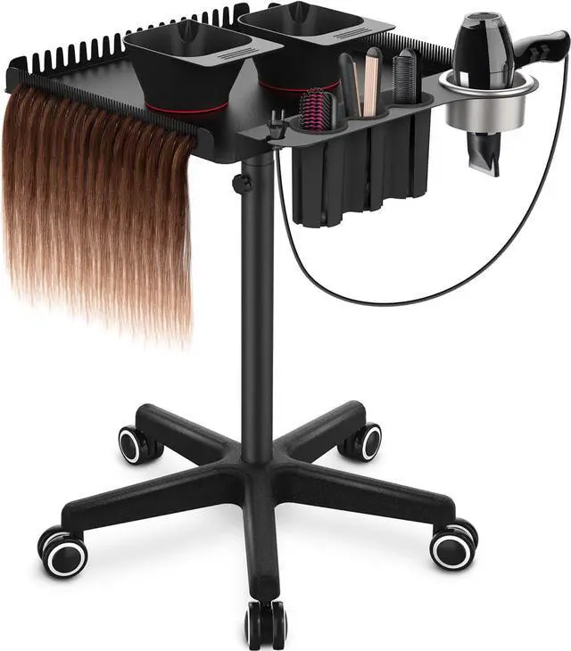 Main image of Rolling Salon Tray on Wheels, Metal Hairstylist Tray Rolling Cart for Hair Salon Station with 2 Magnetic Hair Color Bowls, Salon Trolley Cart with Holder and Hair Separator Stand