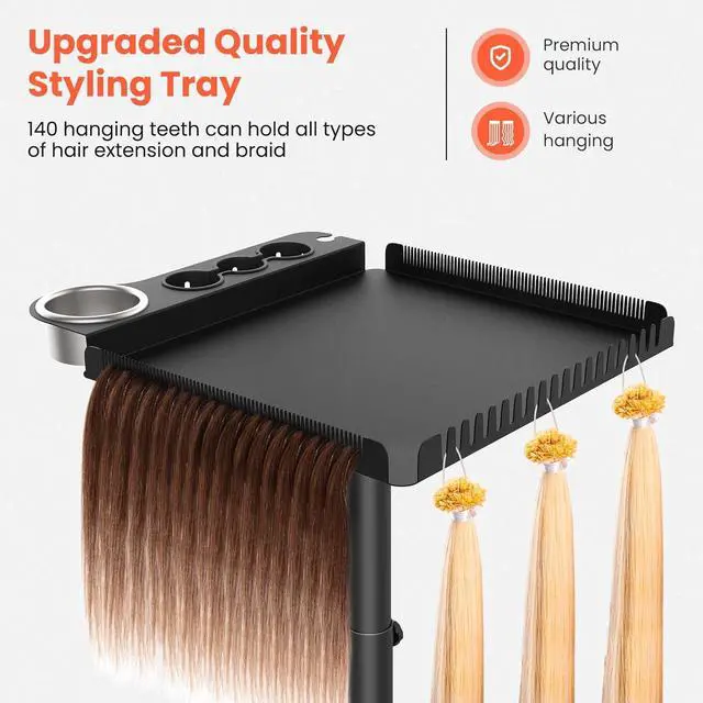 Alt view image 4 of 7 - Rolling Salon Tray on Wheels, Metal Hairstylist Tray Rolling Cart for Hair Salon Station with 2 Magnetic Hair Color Bowls, Salon Trolley Cart with Holder and Hair Separator Stand