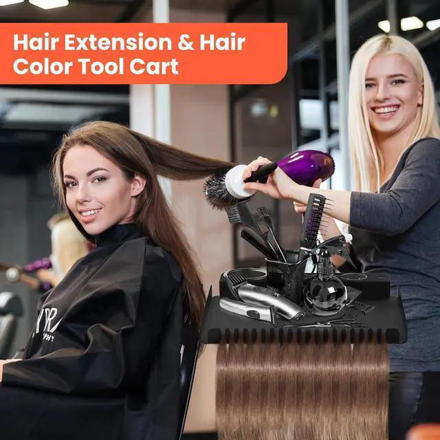 Alt view image 7 of 7 - Rolling Salon Tray on Wheels, Metal Hairstylist Tray Rolling Cart for Hair Salon Station with 2 Magnetic Hair Color Bowls, Salon Trolley Cart with Holder and Hair Separator Stand