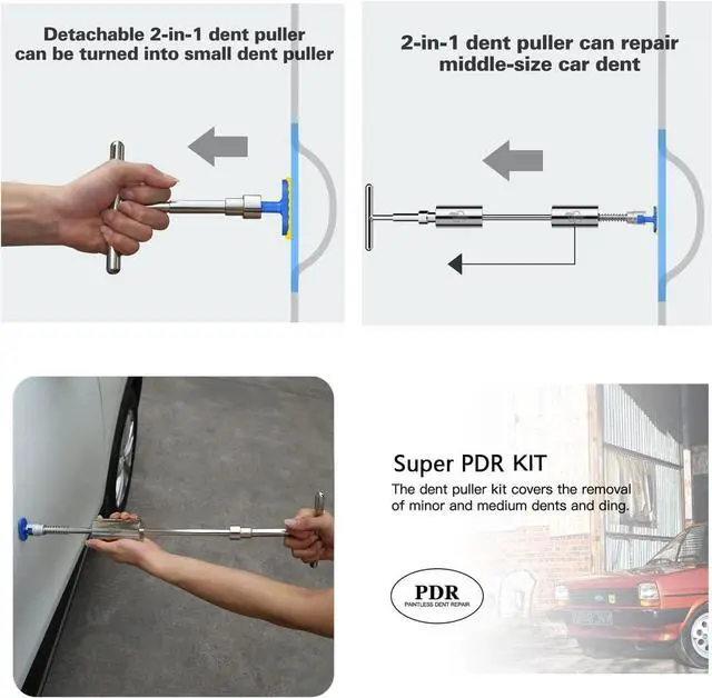 Alt view image 5 of 7 - 85PCS Paintless Dent Repair Kit, Professional Dent Puller Kit with Slide Hammer T-Bar, Bridge Puller, Dent Lifter, PDR Tools, Car Dent Removal, Hail Damage Repair, Auto Body Collision Fix