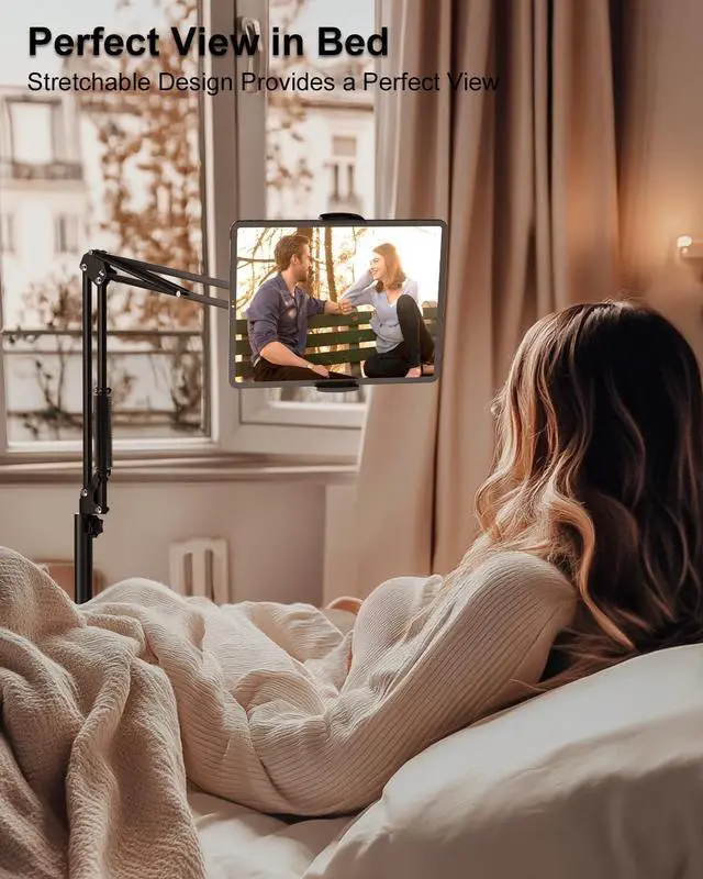 Alt view image 2 of 7 - Tablet Floor Stand with 11lb Stable Base & Desk Clamp, Adjustable Height Stretchable Arm Swivel Dual Holder, Compatible with iPhone, iPad Pro Air Mini, Galaxy Tab, Kindle, Phones (4.5''-13'')