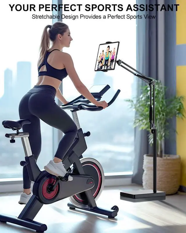 Alt view image 6 of 7 - Tablet Floor Stand with 11lb Stable Base & Desk Clamp, Adjustable Height Stretchable Arm Swivel Dual Holder, Compatible with iPhone, iPad Pro Air Mini, Galaxy Tab, Kindle, Phones (4.5''-13'')