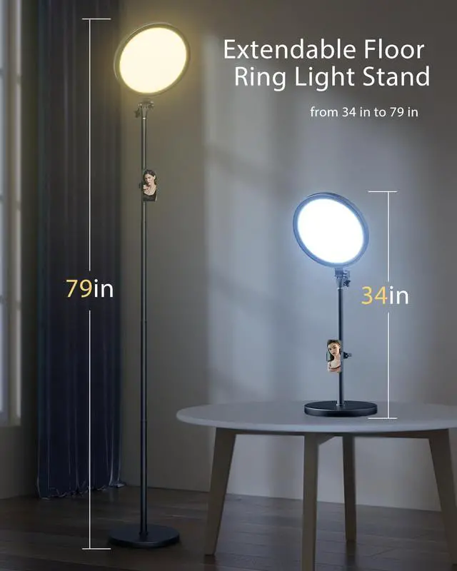 Alt view image 4 of 6 - Big Ring Light with Stand, 79 Tall Ringlight Stand with Remotes and Phone Holder, Professional Floor Stand Light Ring for Video Recording, Live Stream, TikTok, Makeup, Photography, Barber