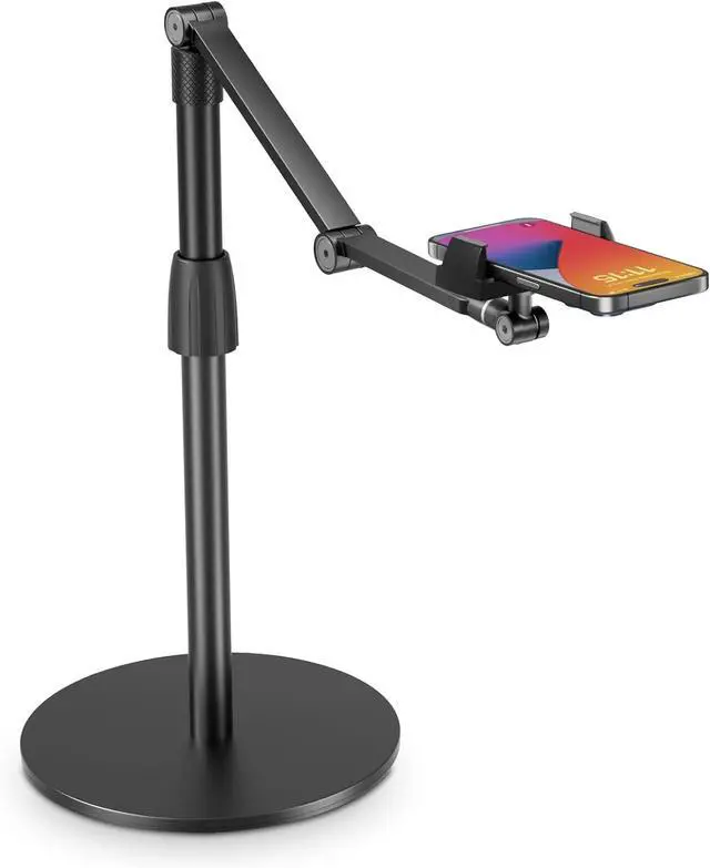 Main image of Phone Stand Overhead Recording Stand, Adjustable Cell Phone Holder, Multiangle, 3-Part Adujustable,Horizontal Recording Stand, Compatible with 3.5-11" Phone/iPad Mini/iPhone, Black