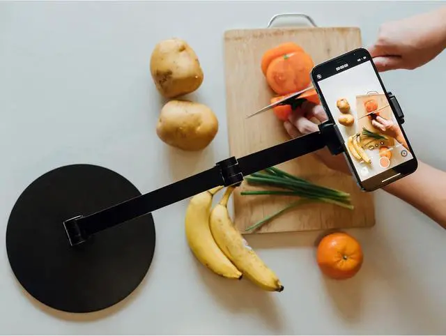 Alt view image 2 of 7 - Phone Stand Overhead Recording Stand, Adjustable Cell Phone Holder, Multiangle, 3-Part Adujustable,Horizontal Recording Stand, Compatible with 3.5-11" Phone/iPad Mini/iPhone, Black