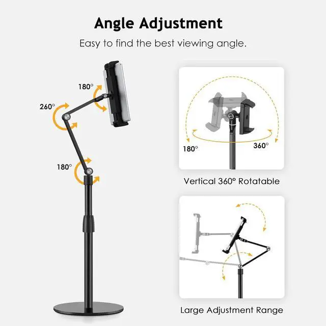 Alt view image 5 of 7 - Phone Stand Overhead Recording Stand, Adjustable Cell Phone Holder, Multiangle, 3-Part Adujustable,Horizontal Recording Stand, Compatible with 3.5-11" Phone/iPad Mini/iPhone, Black