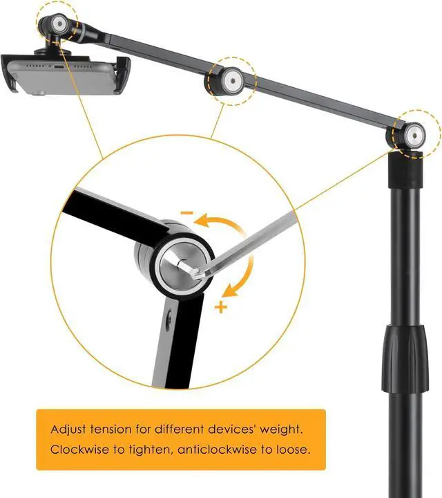 Alt view image 6 of 7 - Phone Stand Overhead Recording Stand, Adjustable Cell Phone Holder, Multiangle, 3-Part Adujustable,Horizontal Recording Stand, Compatible with 3.5-11" Phone/iPad Mini/iPhone, Black