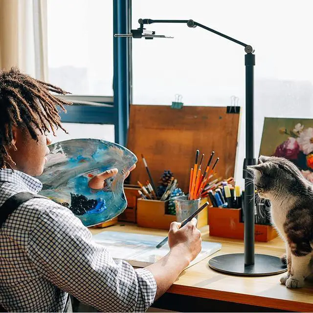 Alt view image 7 of 7 - Phone Stand Overhead Recording Stand, Adjustable Cell Phone Holder, Multiangle, 3-Part Adujustable,Horizontal Recording Stand, Compatible with 3.5-11" Phone/iPad Mini/iPhone, Black