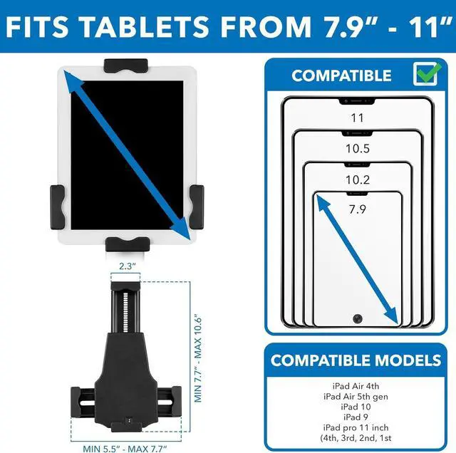 Alt view image 5 of 7 - Mount-It! Anti-Theft Universal Tablet Floor Stand Kiosk  Height Adjustable Kiosk Floor Stand - Locking Tablet Mount Stand for iPad, Galaxy, Surface Go & Other 7.9"- 10.9" Tablets