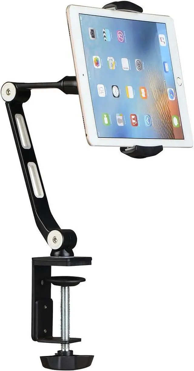 Main image of Aluminum Alloy Cell Phone Desk Mount Stand 360° Tablet Stand and Holders Adjustable for iPad, iPhone, ,  and More 4.7-11 inch Devices, Good for Bed, Kitchen, Office (YF208B)