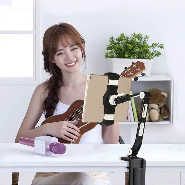 Alt view image 4 of 5 - Aluminum Alloy Cell Phone Desk Mount Stand 360° Tablet Stand and Holders Adjustable for iPad, iPhone, ,  and More 4.7-11 inch Devices, Good for Bed, Kitchen, Office (YF208B)