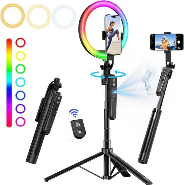 Main image of Tracking Tripod 360° Rotation with 10" RBG Ring Light, Phone Tripod & Selfie Stick with Remote for Cell Phone 4"-7", Motion Sensor Phone Tripod for Live Stream Vlog Video Recording