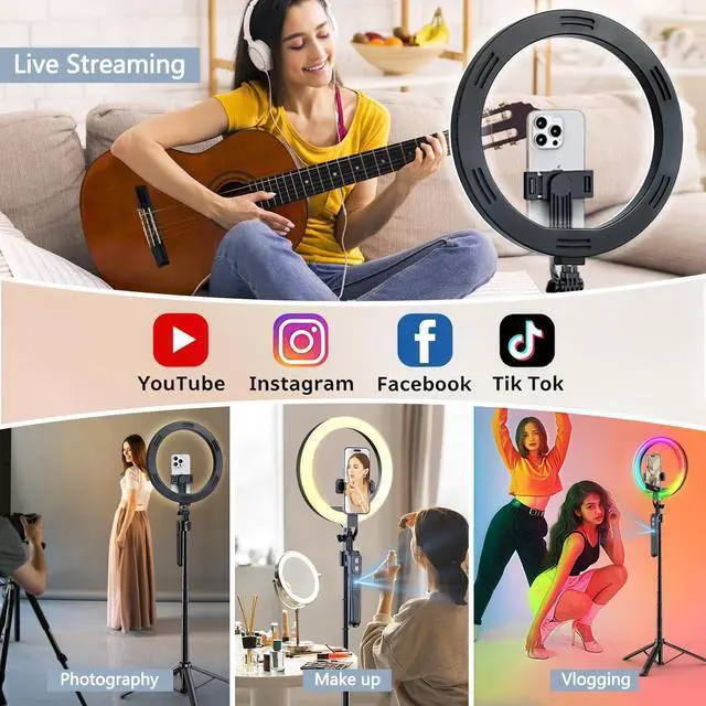 Alt view image 2 of 7 - Tracking Tripod 360° Rotation with 10" RBG Ring Light, Phone Tripod & Selfie Stick with Remote for Cell Phone 4"-7", Motion Sensor Phone Tripod for Live Stream Vlog Video Recording