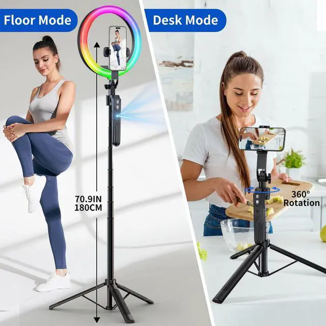 Alt view image 4 of 7 - Tracking Tripod 360° Rotation with 10" RBG Ring Light, Phone Tripod & Selfie Stick with Remote for Cell Phone 4"-7", Motion Sensor Phone Tripod for Live Stream Vlog Video Recording