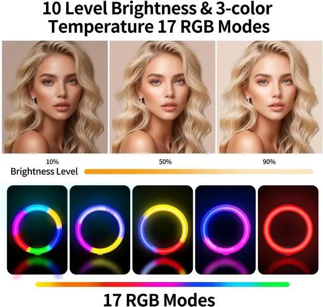 Alt view image 5 of 7 - Tracking Tripod 360° Rotation with 10" RBG Ring Light, Phone Tripod & Selfie Stick with Remote for Cell Phone 4"-7", Motion Sensor Phone Tripod for Live Stream Vlog Video Recording