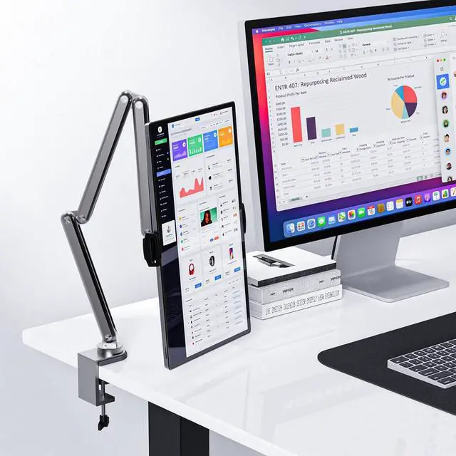 Alt view image 6 of 7 - Aluminum Alloy Tablet Stand for Desk, Adjustable Foldable Arm Holder Mount Compatible with iPad 10/9th, 13/12.9/11'' Pro Air Mini, Portable Monitor 7-15.6'', Samsung Galaxy Tab S9/FE/A9/S6 SpaceGray