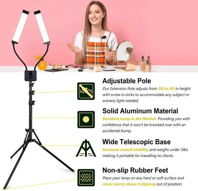 Alt view image 5 of 7 - Lash Lamp for Eyelash Extensions, CENOZ 5800LM Esthetician Light for Lash Extensions with Tripod Stand and Phone Holder,Floor Lamp, Lash Light for Makeup, Tattoo, Photography, Selfie, Video Recording