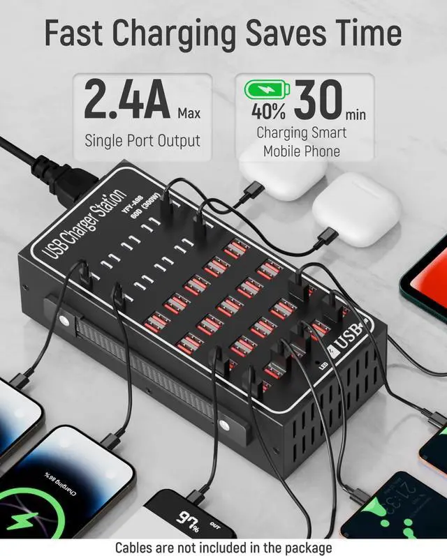 Alt view image 2 of 7 - 60 Port 300W(60A) USB Charging Station Multi USB C Charger Station Block with Intelligent Protection Desktop Charging Station for Multiple Devices Suitable for Schools Hotels Shops and Malls