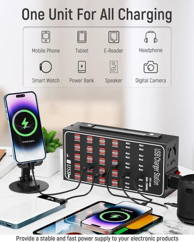 Alt view image 4 of 7 - 60 Port 300W(60A) USB Charging Station Multi USB C Charger Station Block with Intelligent Protection Desktop Charging Station for Multiple Devices Suitable for Schools Hotels Shops and Malls
