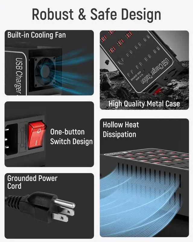 Alt view image 6 of 7 - 60 Port 300W(60A) USB Charging Station Multi USB C Charger Station Block with Intelligent Protection Desktop Charging Station for Multiple Devices Suitable for Schools Hotels Shops and Malls