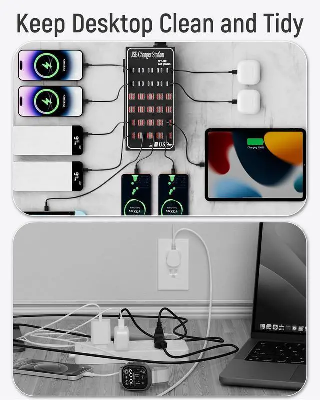 Alt view image 7 of 7 - 60 Port 300W(60A) USB Charging Station Multi USB C Charger Station Block with Intelligent Protection Desktop Charging Station for Multiple Devices Suitable for Schools Hotels Shops and Malls