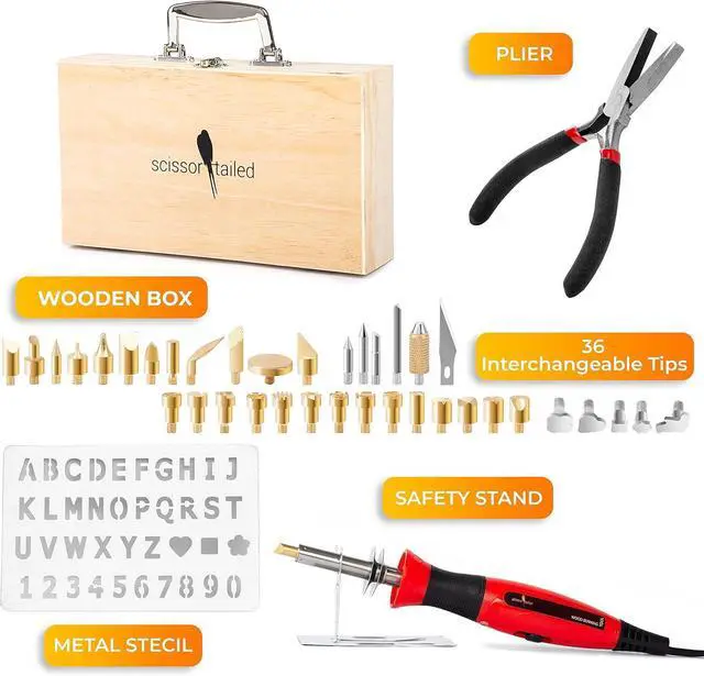 Alt view image 3 of 7 - Premium Wood Burning Kit 43PCS, Dual Power Mode Wood Burner Pen Tool with 36Tips & Accessories All In A Wood Storage Case - Complete Gift For An Effortlessly Mastering The Art Of Pyrography