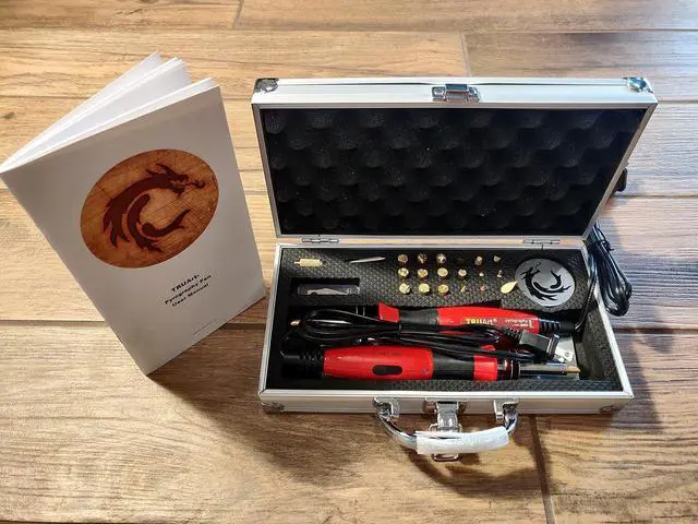Alt view image 4 of 7 - Wood and Leather Pyrography Pen Set - Best Woodburning and Leather Crafts Burner Tool Kit - 35 Different Tips - Dual Power Mode - 30W and 15W, Gourd (Aluminum Case)