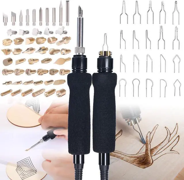 Alt view image 3 of 7 - 939D-II Pyrography Pen Wood Burning Kit Station 2-in-1 Solid-Point 200~480°C (with Temp Display)/Wire-Nib 250~750°C with 20 Nibs, Solid Points, 1 Stable Pen Holder, 2 Scrap Wood (Green)